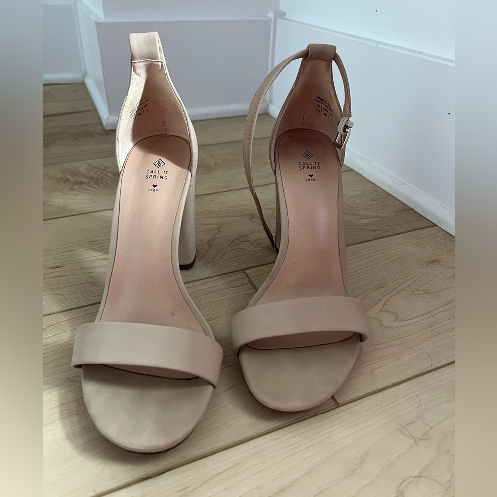 Call It Spring Nude Block Heel Sandals